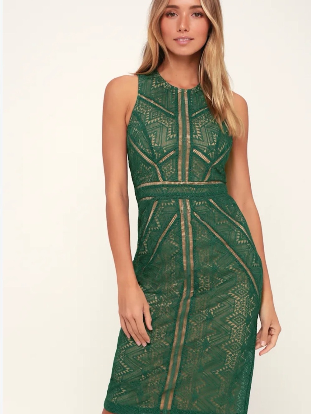 Bardot Forest Green Lace Sheath Dress